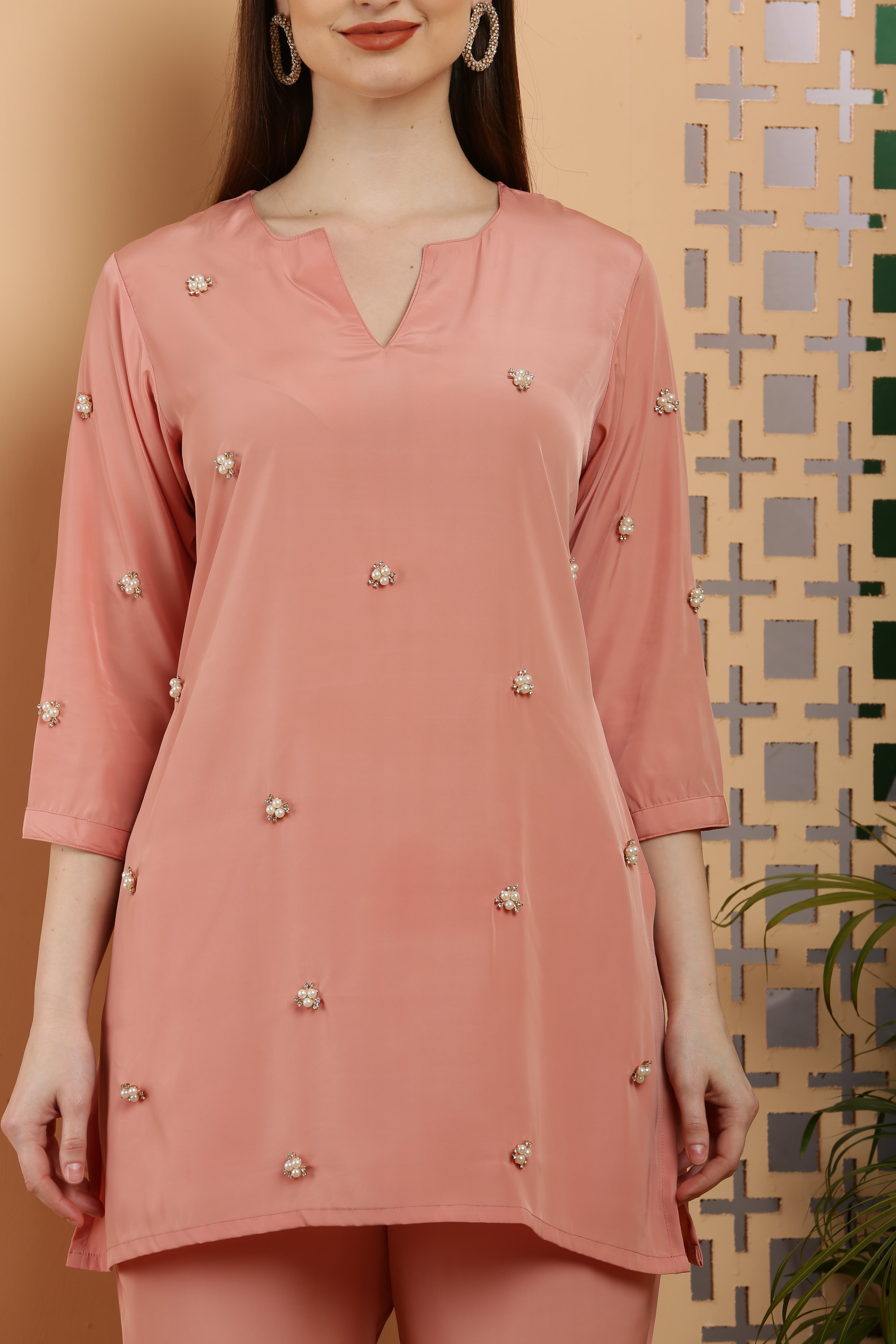 Peach Gold Embellished Co-Ord - The Fashion Industry