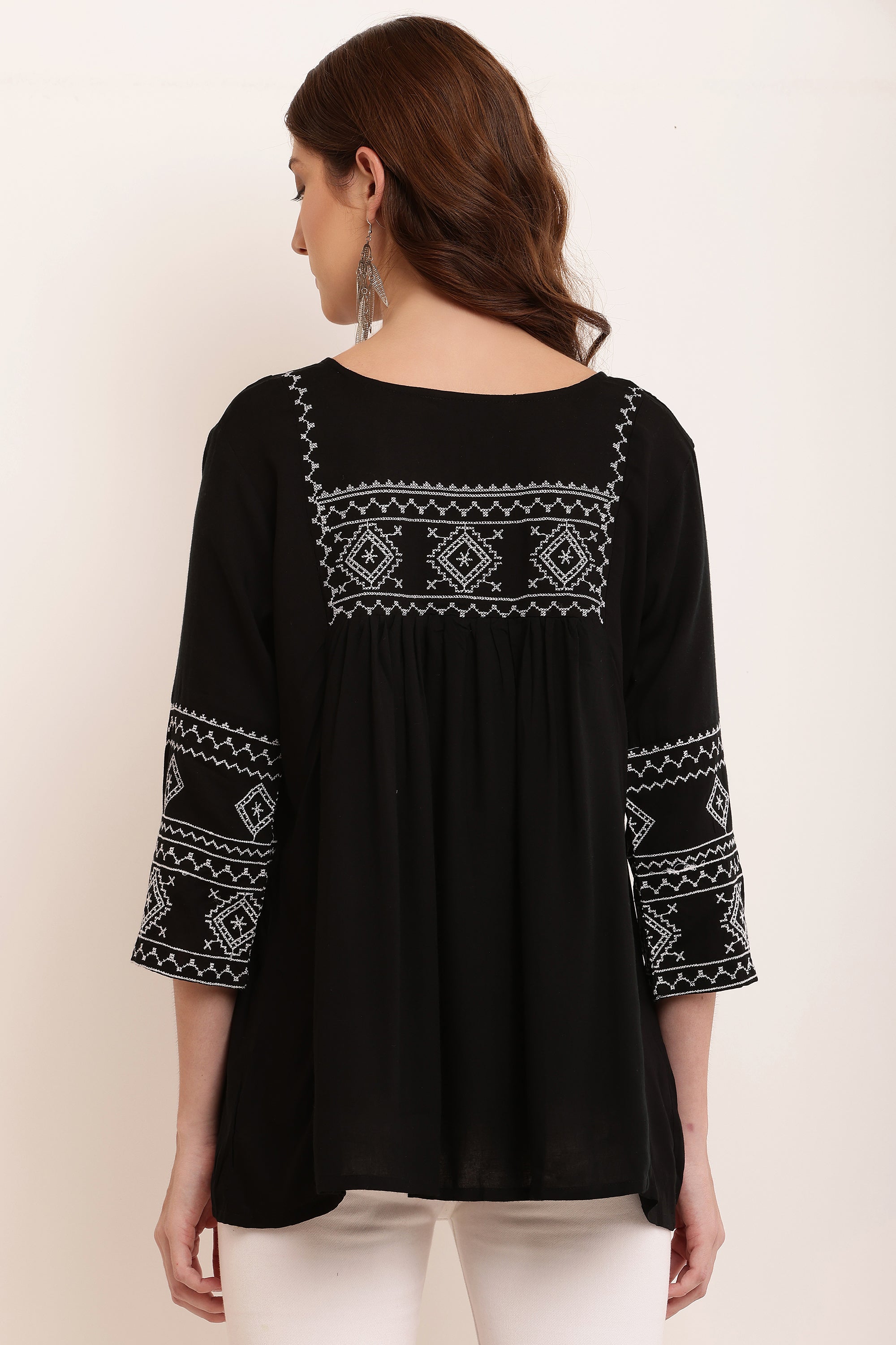 Black White embroidered Top - The Fashion Industry