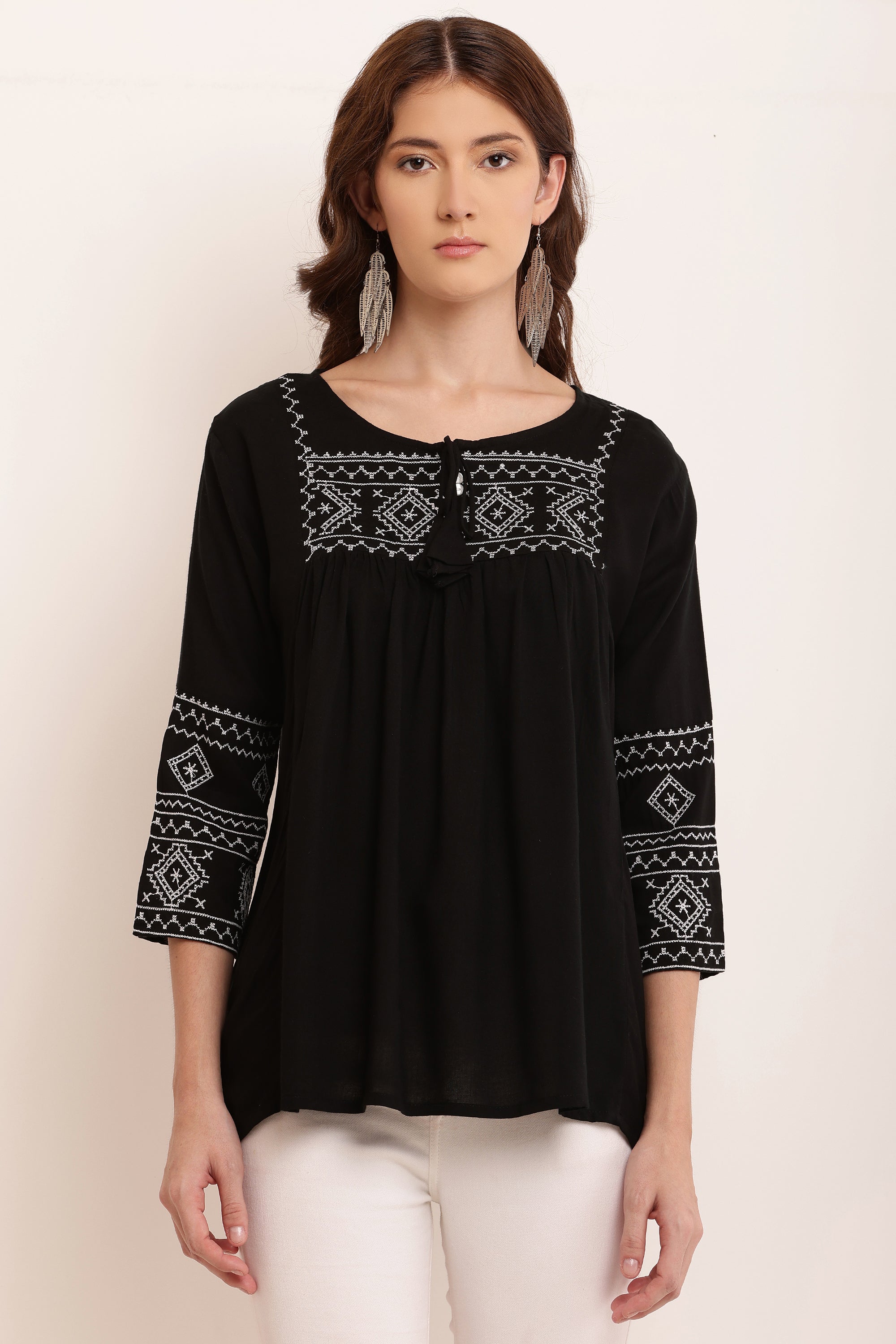 Black White embroidered Top - The Fashion Industry