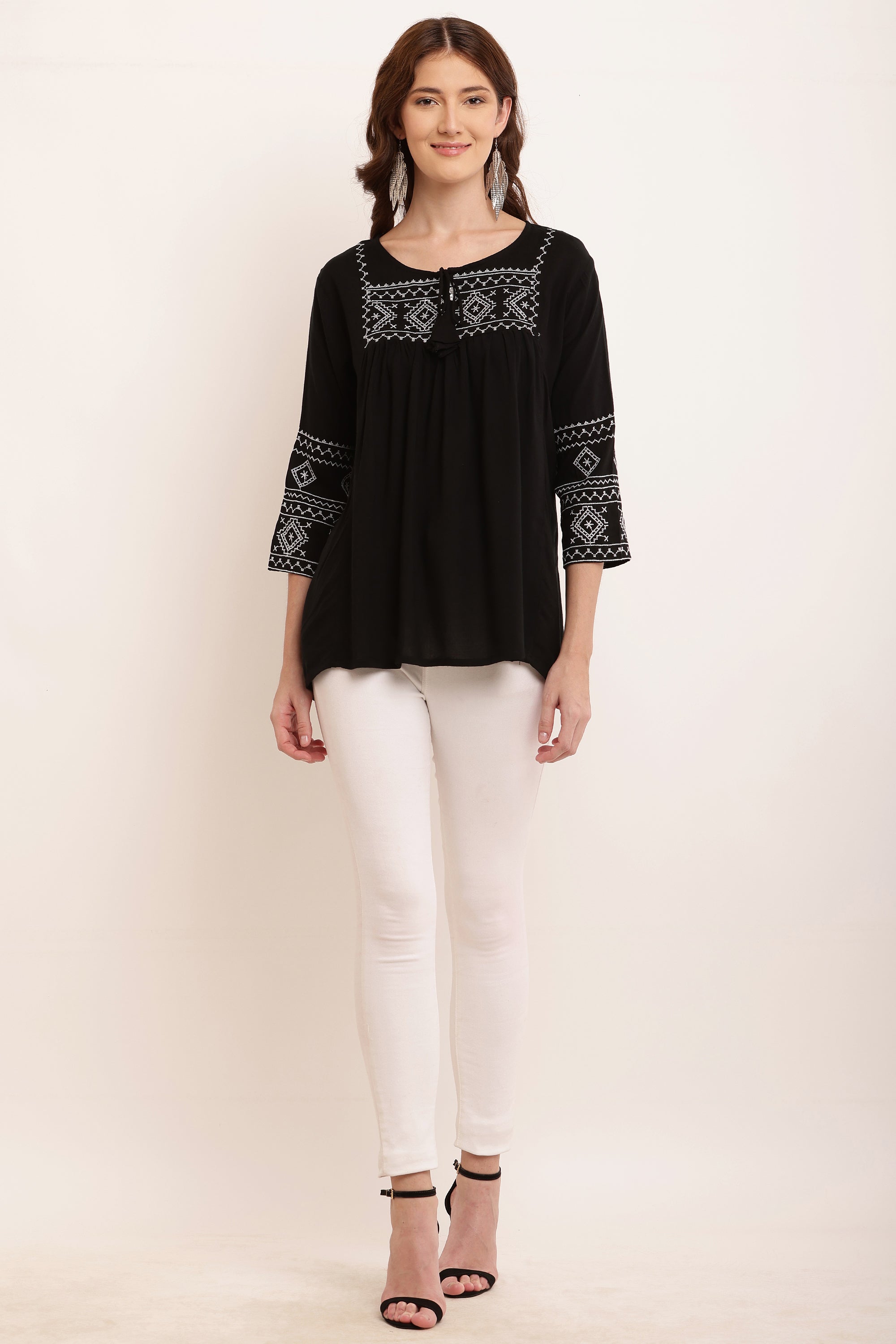 Black White embroidered Top - The Fashion Industry