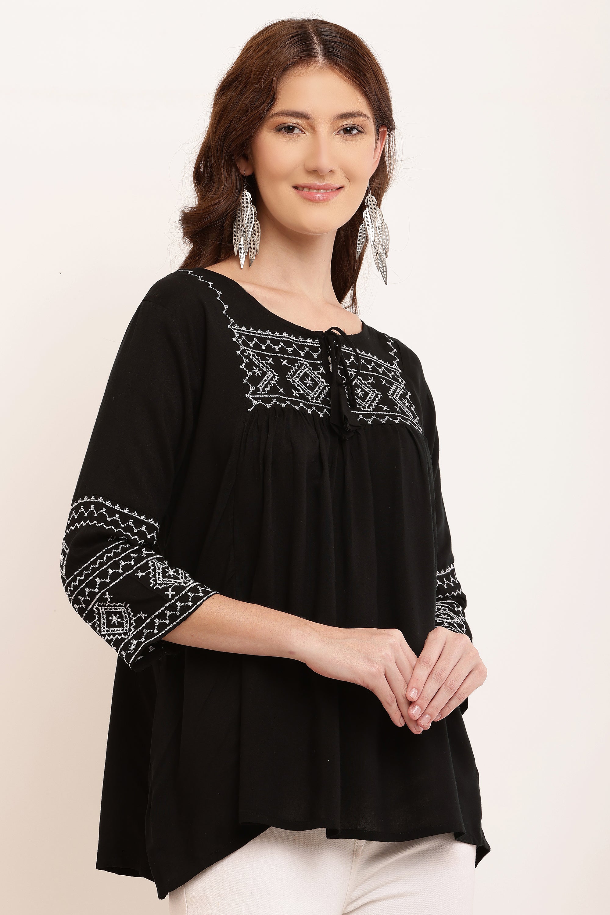 Black White embroidered Top - The Fashion Industry