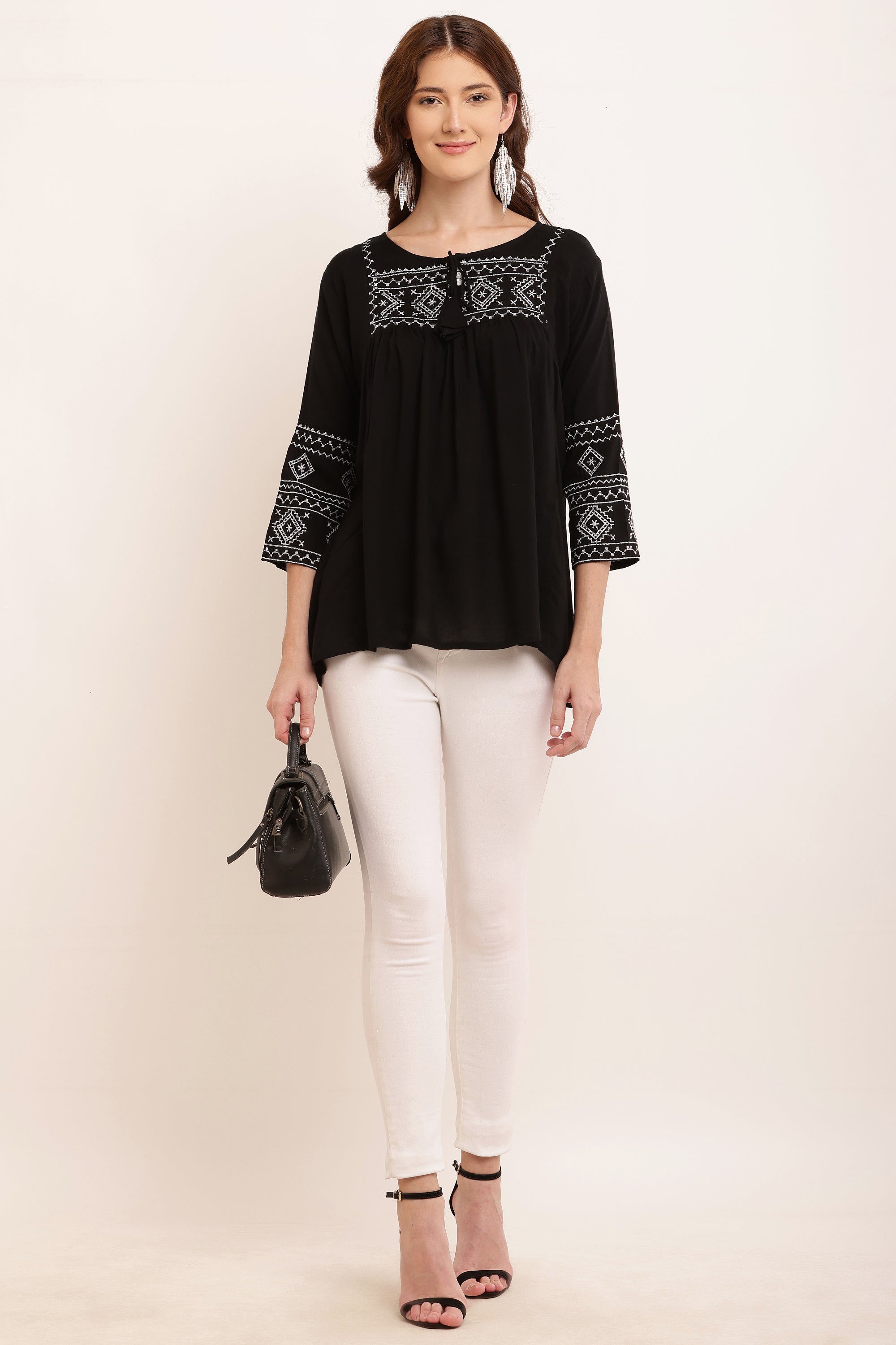 Black White embroidered Top - The Fashion Industry