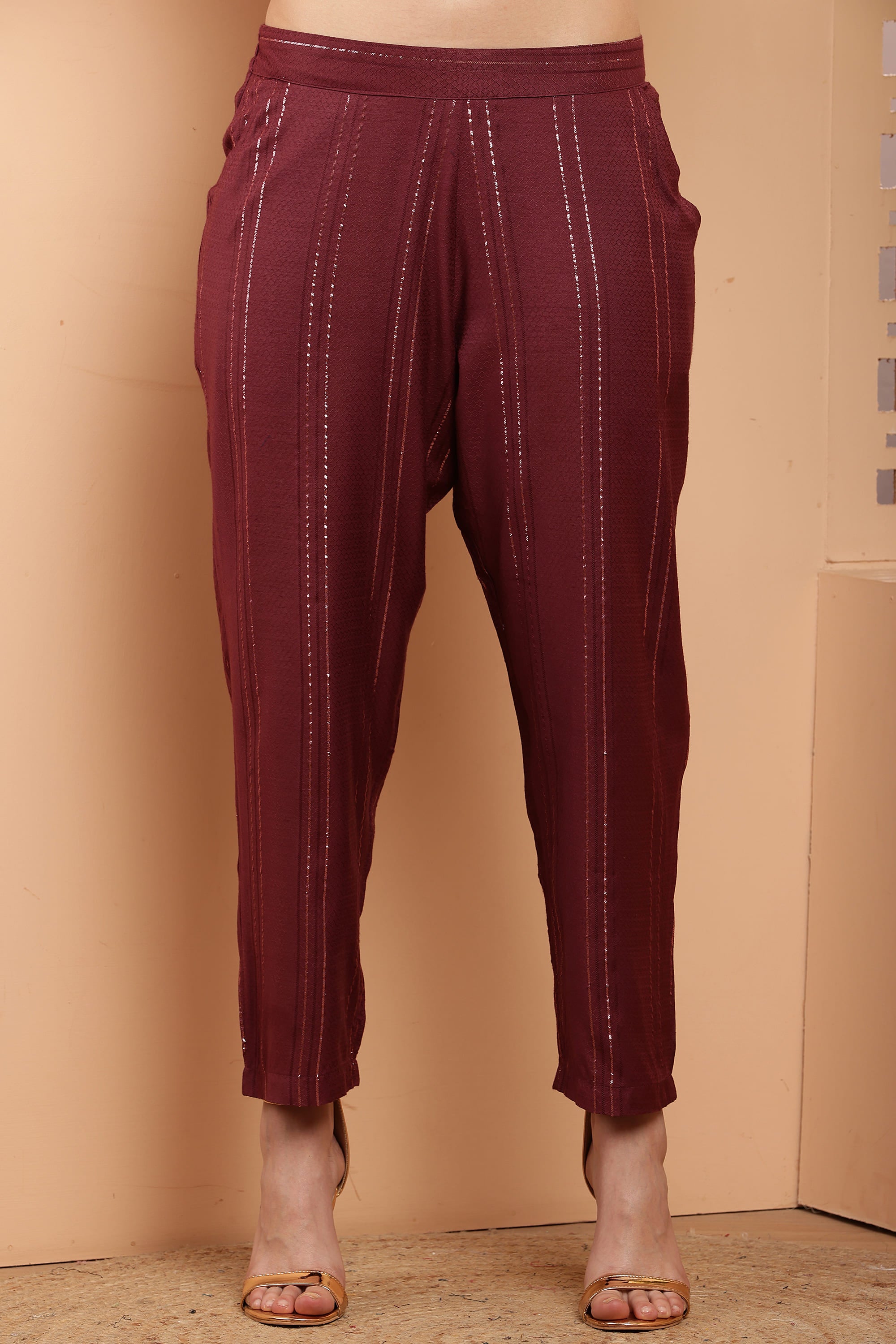 Maroon Shiny Stripes Co-Ord - The Fashion Industry